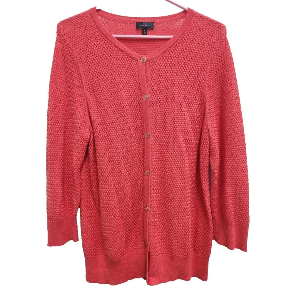 The Limited Womens Cardigan XL Coral Cotton Open Knit Button Front Preppy Office